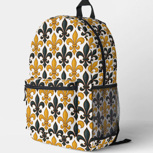 Yellow Black Baroque Fleur-de-lis Pattern Design Printed Backpack