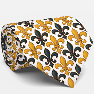 Yellow Black Baroque Fleur-de-lis Pattern Design Tie