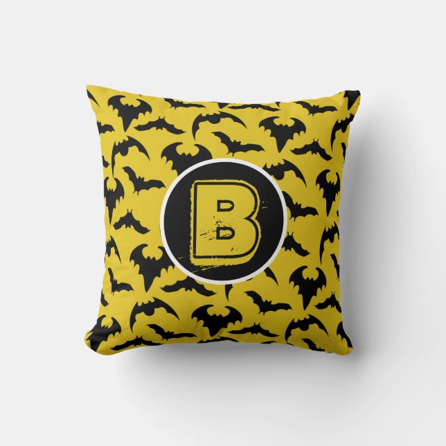 Yellow & Black Bats Halloween Cushion (Front)