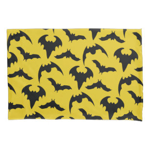 Yellow & Black Bats Halloween Novelty Graphic Pillowcase