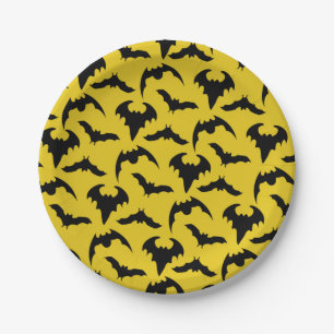 Yellow & Black Bats Halloween Party Paper Plate