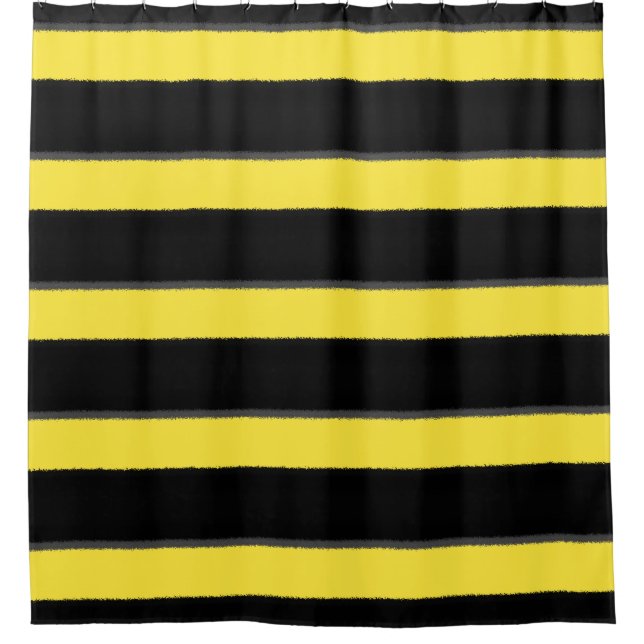Yellow, Black Bee-Inspired Stripes Shower Curtain (Front)