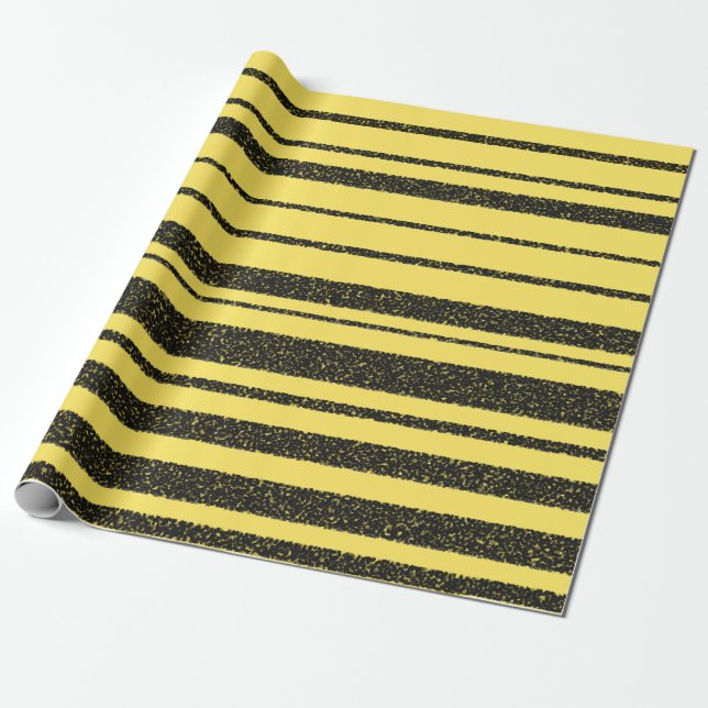 Yellow & Black Bee-Like Stripes Pattern Wrapping Paper (Unrolled)