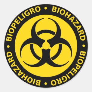 Yellow & Black Bilingual Biohazard Sticker