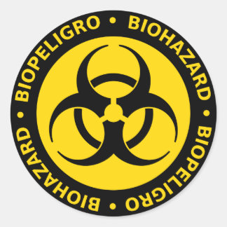 Yellow & Black Bilingual Biohazard Sticker