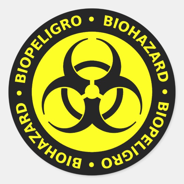 Yellow & Black Bilingual Biohazard Sticker (Front)