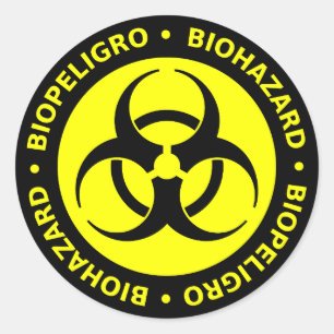 Yellow & Black Bilingual Biohazard Sticker