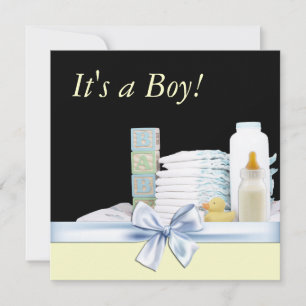 Yellow Black Blue Baby Boy Shower Invitation