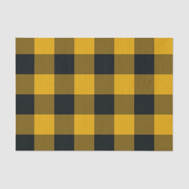 Yellow & Black Buffalo Chequered Plaid Rustic Tissue Paper (Front)