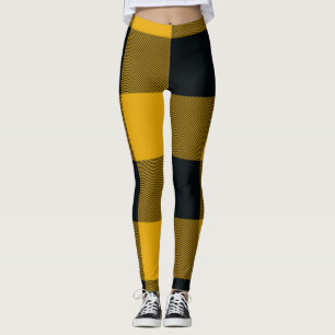 Yellow & Black Buffalo Plaid Chequered Leggings