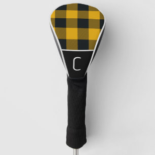 Yellow & Black Buffalo Plaid Chequered Pattern Golf Head Cover