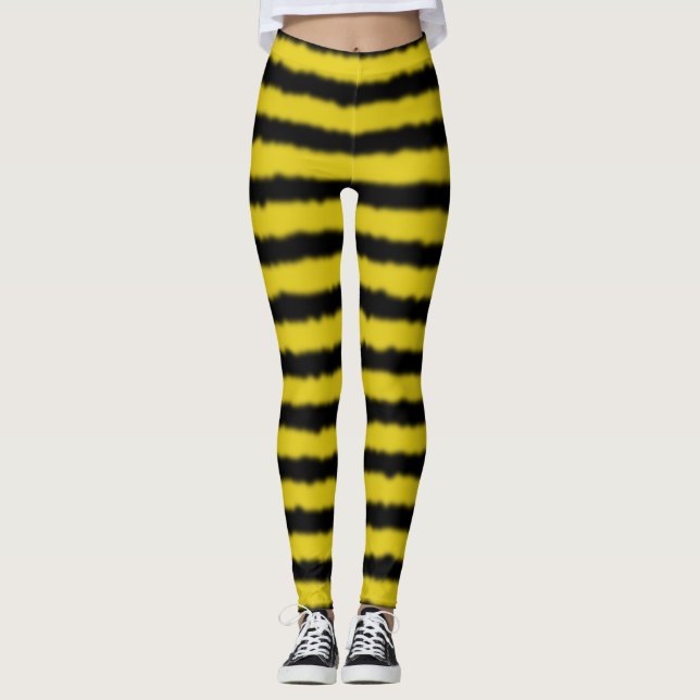 Yellow/Black Bumble Bee Colour Stripes Leggings (Front)