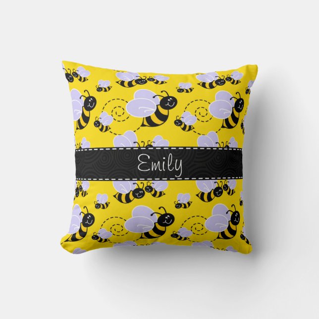 Yellow & Black Bumble Bee Cushion (Front)