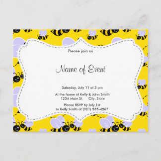Yellow & Black Bumble Bee Invitation Postcard