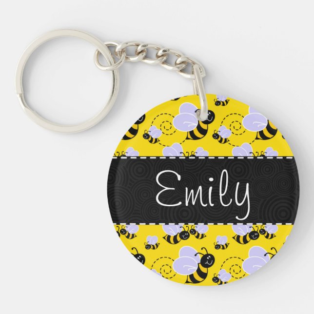 Yellow & Black Bumble Bee Key Ring (Front)
