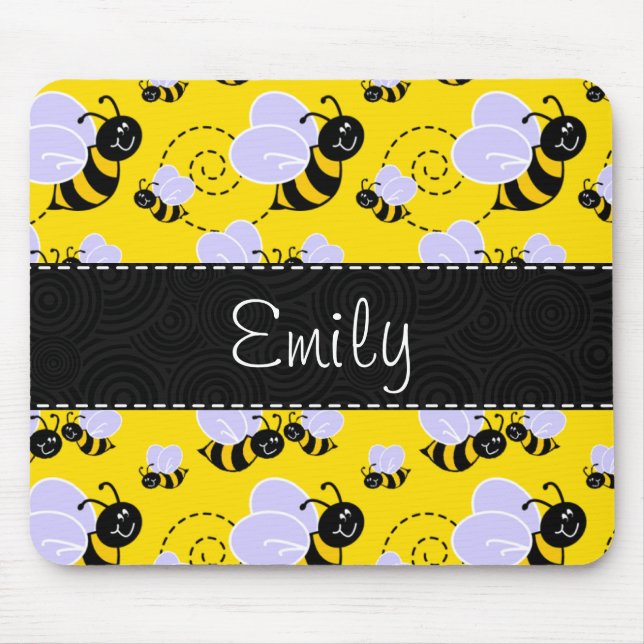 Yellow & Black Bumble Bee Mouse Mat (Front)