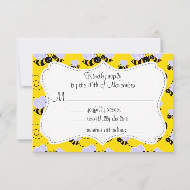 Yellow & Black Bumble Bee RSVP Card (Front)