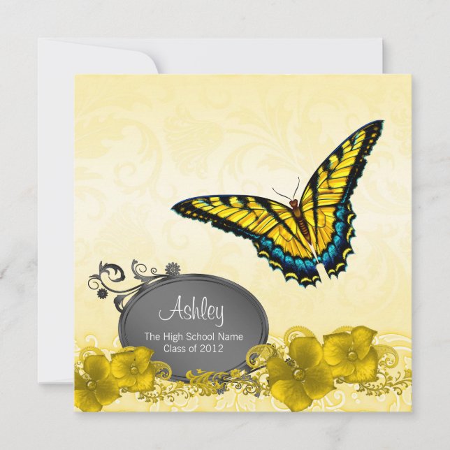 Yellow & Black Butterfly Graduation Announcements (Front)