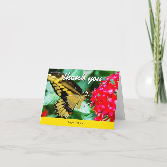 Yellow black butterfly photo custom thank you note (Front)