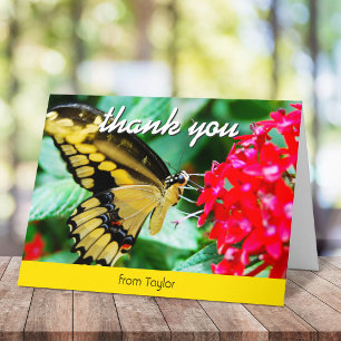 Yellow black butterfly photo custom thank you note card