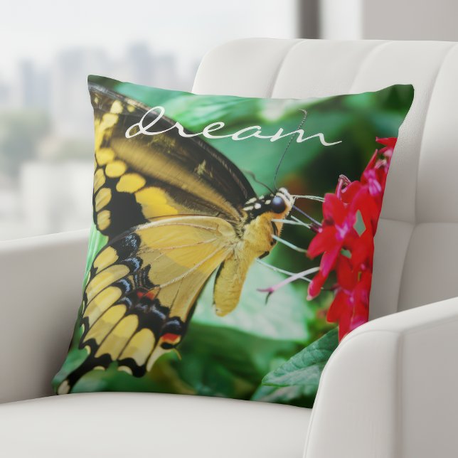 Yellow Black Butterfly Photo Dream Script Colourfu Cushion (Creator Uploaded)
