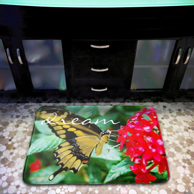 Yellow Black Butterfly Photography Dream Script  Bath Mat (Creator Uploaded)