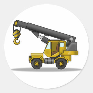 Yellow & Black Cartoon Crane Construction Vehicle Classic Round Sticker