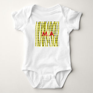 Yellow Black checkboard add name monogram name let Baby Bodysuit