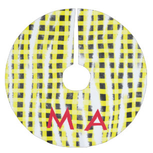 Yellow Black checkboard add name monogram name let Brushed Polyester Tree Skirt