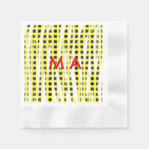 Yellow Black checkboard add name monogram name let Napkin