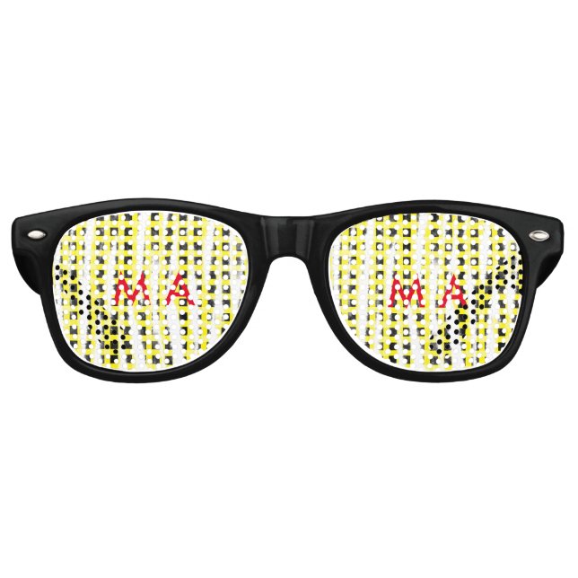Yellow Black checkboard add name monogram name let Retro Sunglasses (Front)