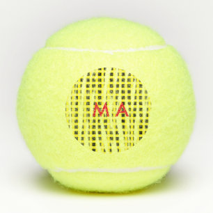 Yellow Black checkboard add name monogram name let Tennis Balls
