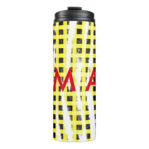 Yellow Black checkboard add name monogram name let Thermal Tumbler