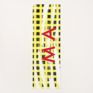 Yellow Black checkboard add name monogram name let Yoga Mat
