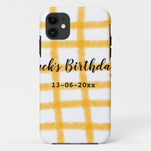 yellow black chequerboard add name date birthday iPhone 11 case