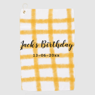 yellow black chequerboard add name date birthday golf towel