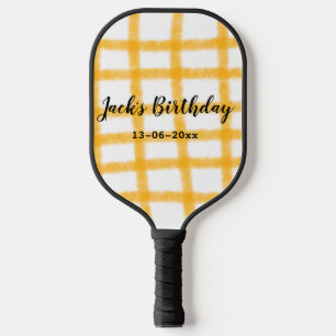 yellow black chequerboard add name date birthday pickleball paddle