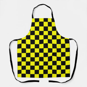 Yellow Black Chequered Check Pattern Apron