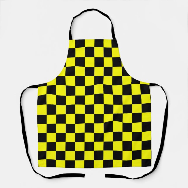 Yellow Black Chequered Check Pattern Apron (Front)