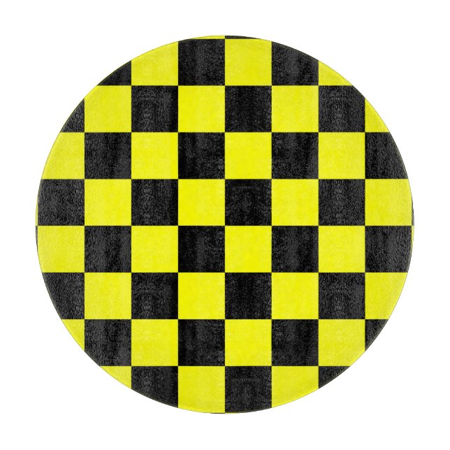 Yellow Black Chequered Check Pattern Cutting Board (Front)
