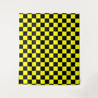 Yellow Black Chequered Check Pattern Tapestry