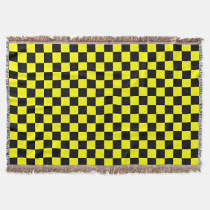 Yellow Black Chequered Check Pattern Throw Blanket