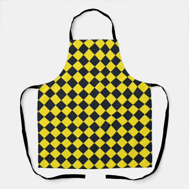 Yellow Black Chequered Diamond Pattern Apron (Front)