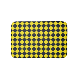 Yellow Black Chequered Diamond Pattern Bath Mat