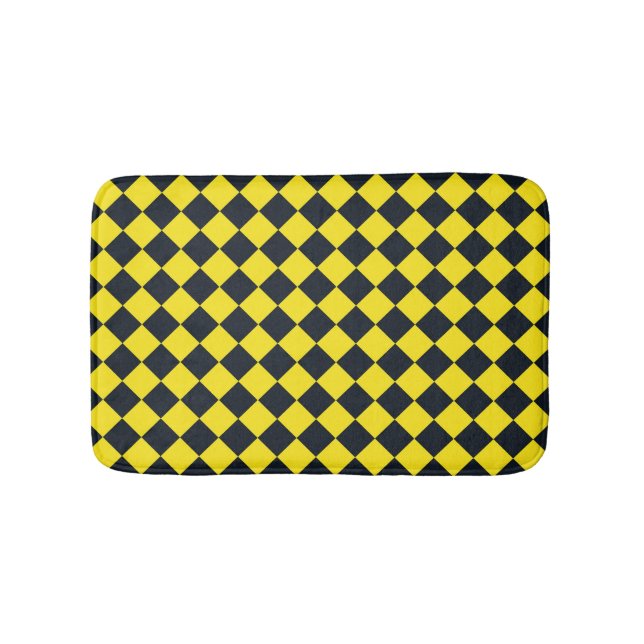 Yellow Black Chequered Diamond Pattern  Bath Mat (Front)