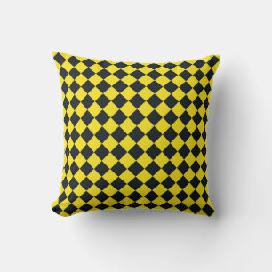 Yellow Black Chequered Diamond Pattern Cushion