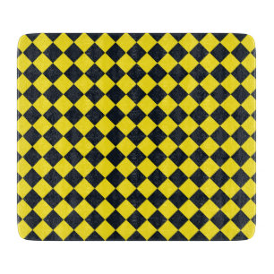 Yellow Black Chequered Diamond Pattern Cutting Board
