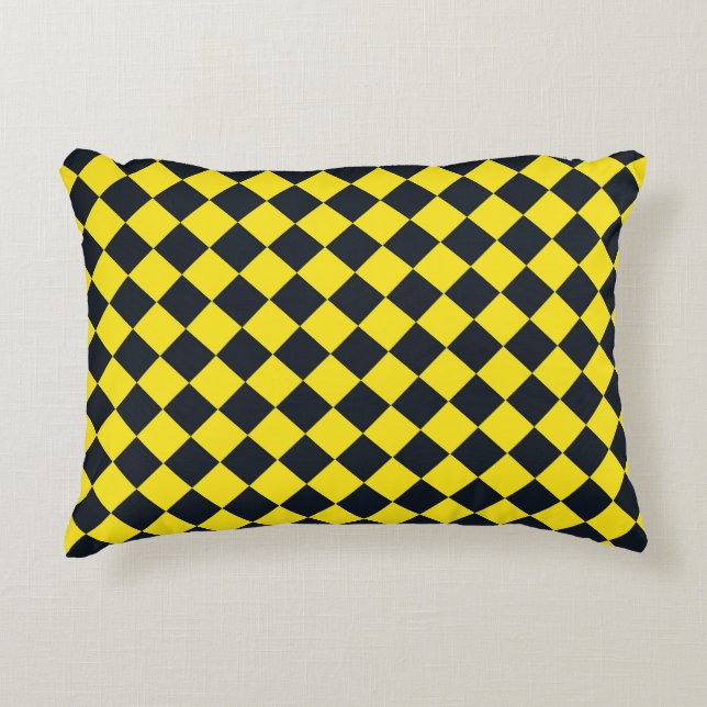 Yellow Black Chequered Diamond Pattern  Decorative Cushion (Front)