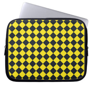 Yellow Black Chequered Diamond Pattern Laptop Sleeve