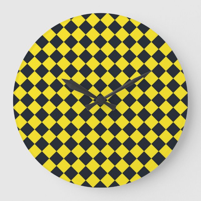 Yellow Black Chequered Diamond Pattern Large Clock (Front)